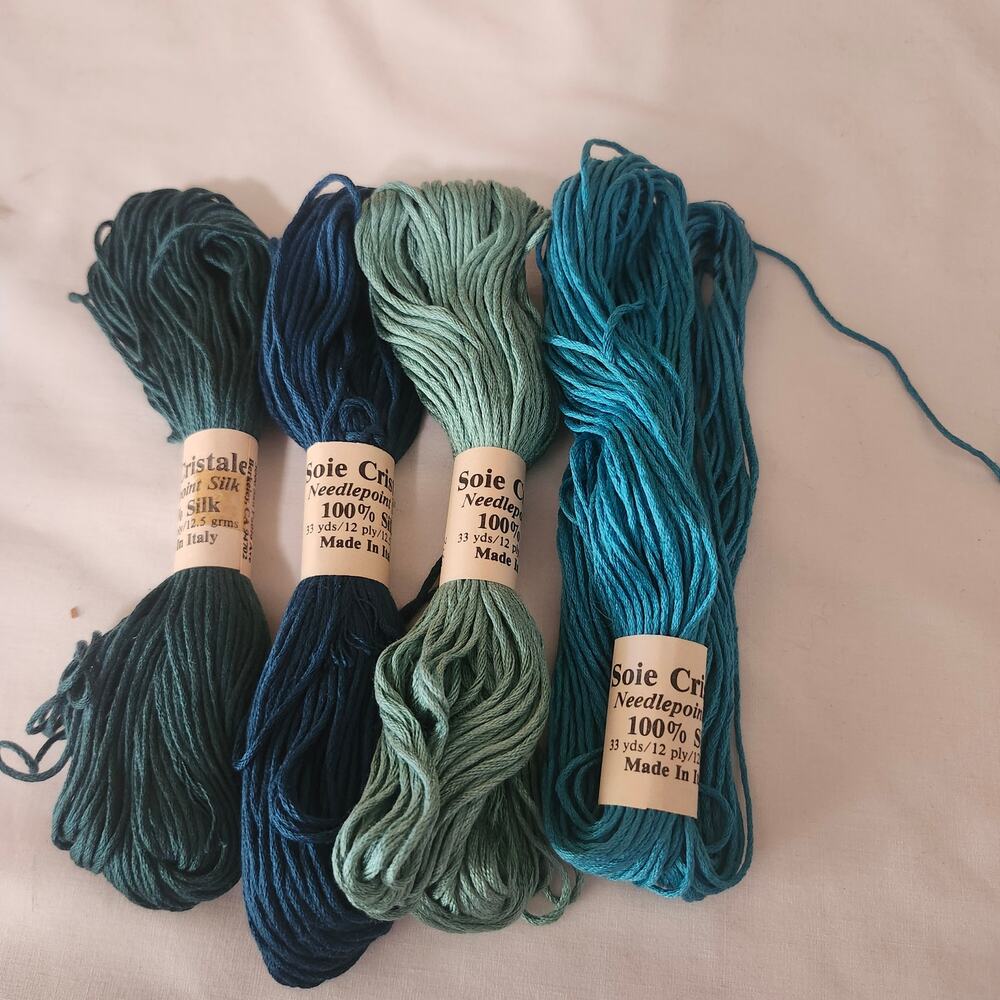 4 Skeins Soie Cristale Needlepoint Silk 33 Yards 12.5 grams Italy 12 Ply B9